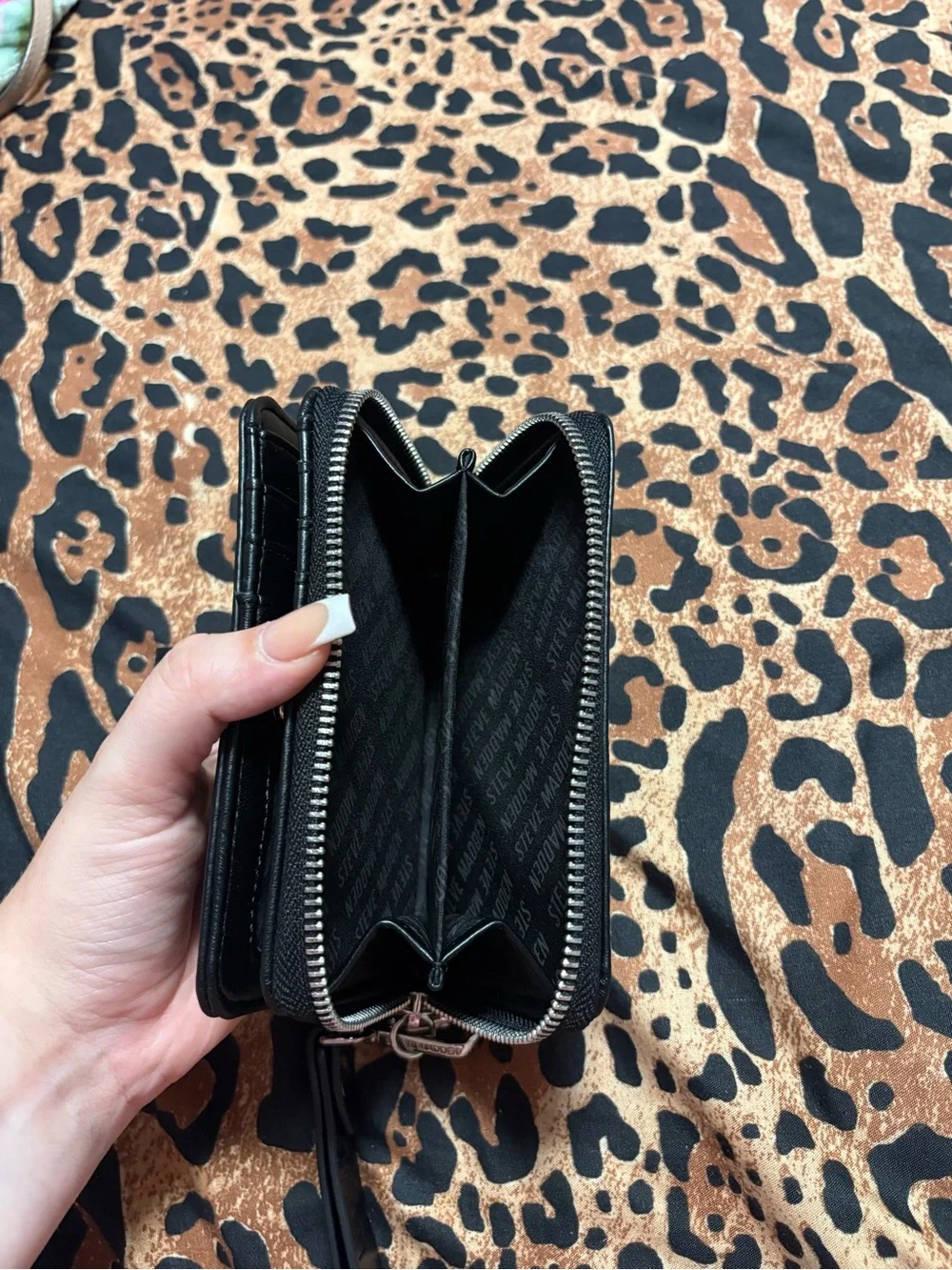 Steve Madden Black Embossed Logo Wristlet Card Holder